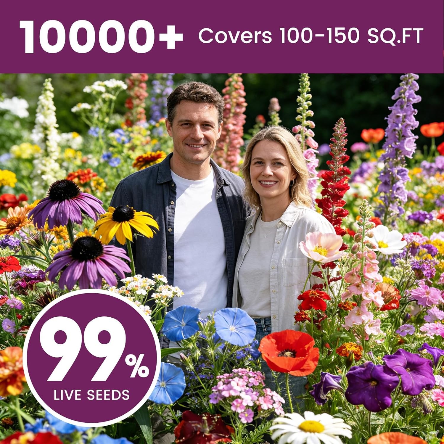 10000+ Wildflower Seeds Bulk – Butterfly & Hummingbird Mix – 21 Variety Non-GMO