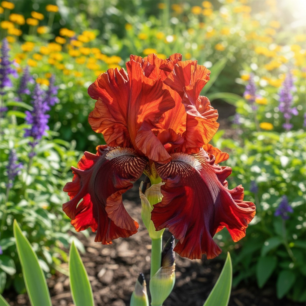 50 Red Bearded Iris Flower Seeds – Deep Burgundy Ruffled Blooms