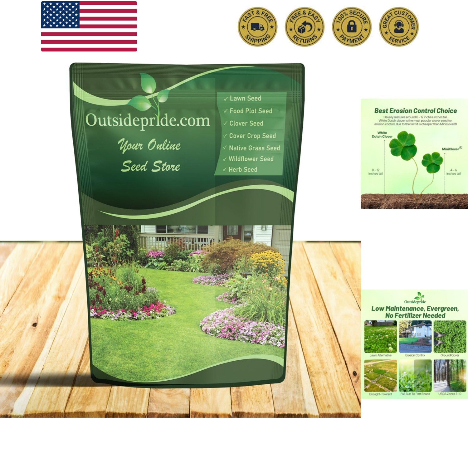 Perennial White Dutch Clover Seed – 1/4 lbs. Nitrocoated, Inoculated Clover S…