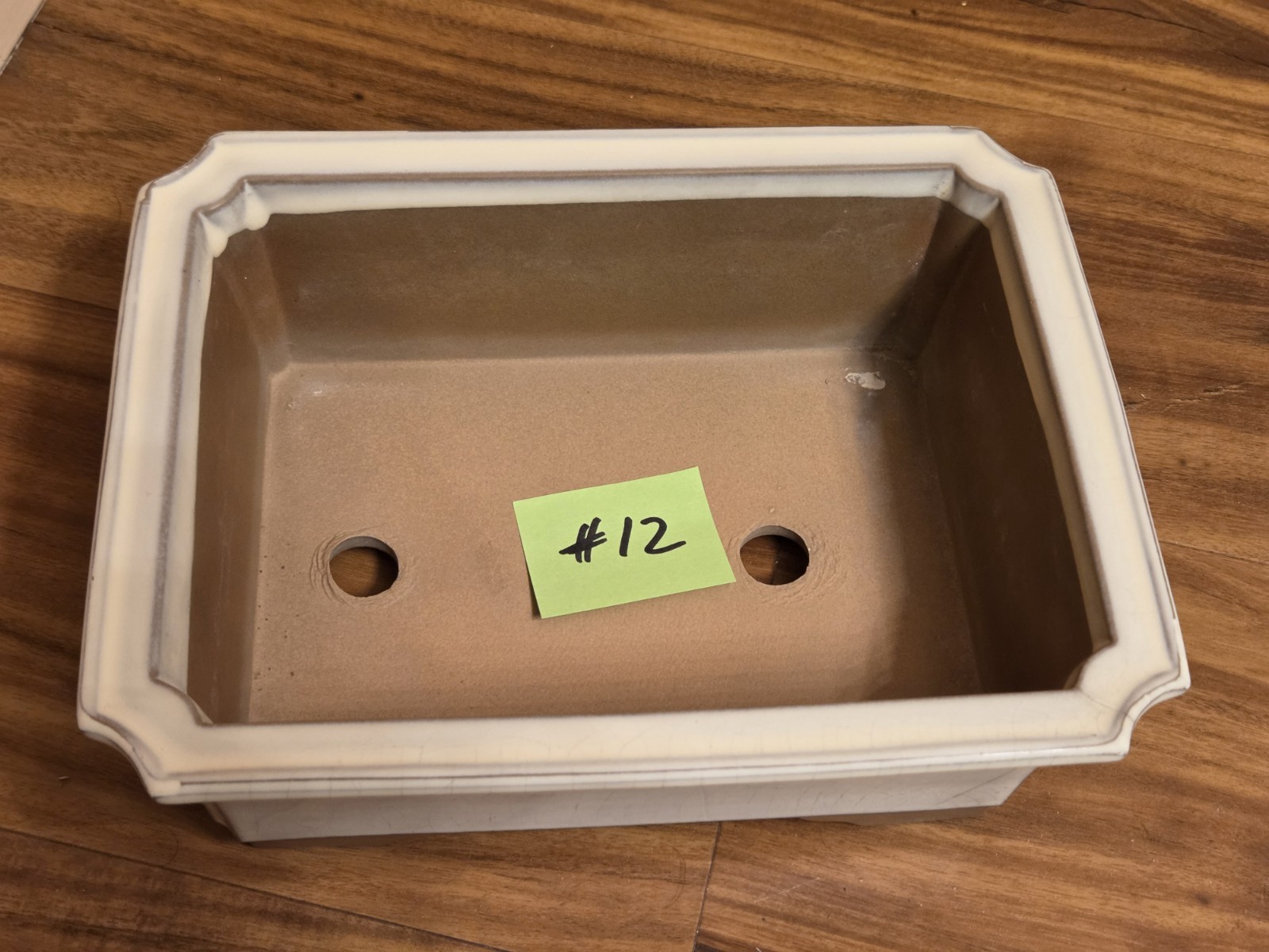 Vtg Japanese Rectangular Beige Bonsai Pot 7″x9″x3.25″