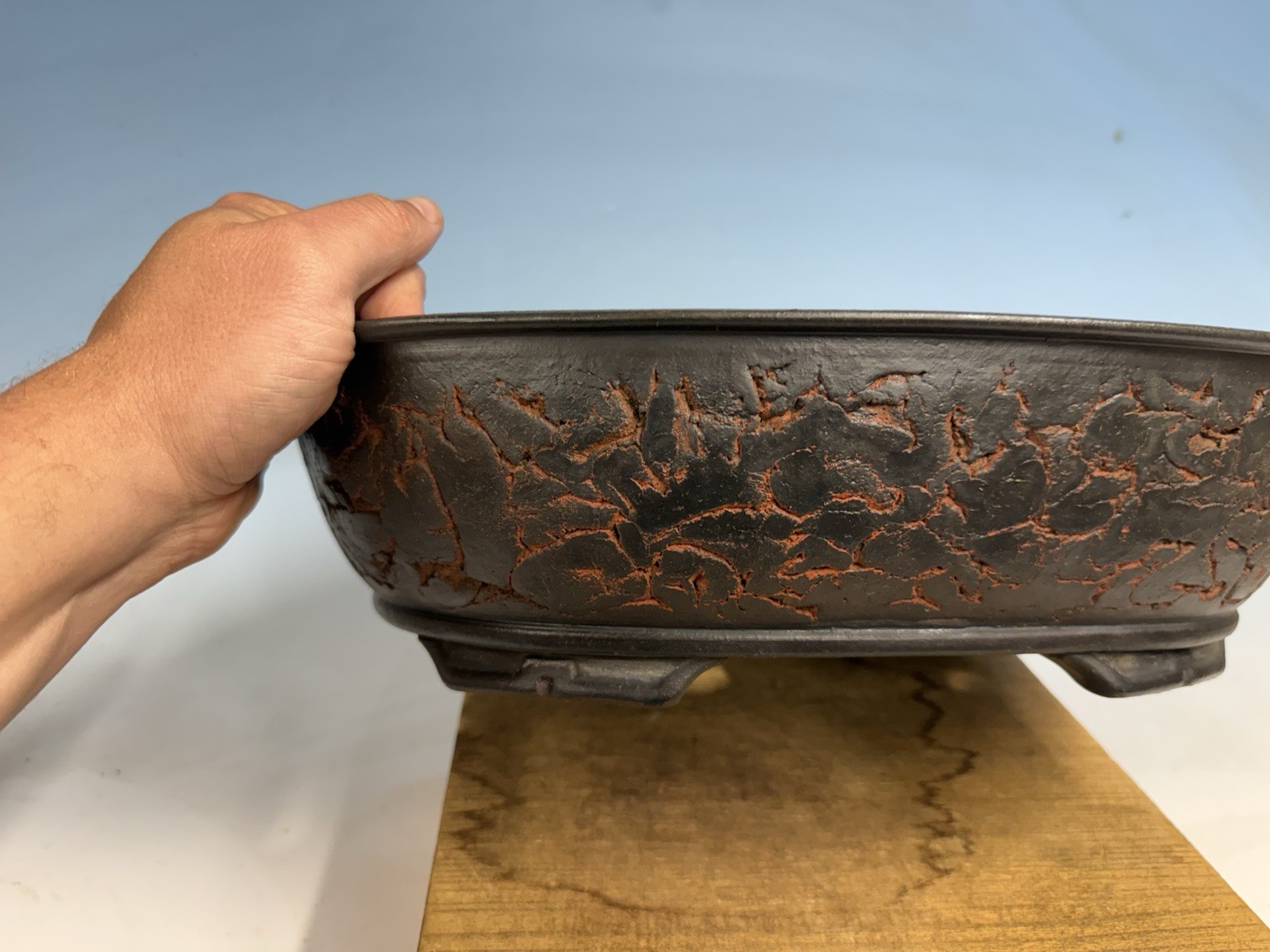 Unique Unglazed Tokoname Bonsai Tree Pot By Sanko 15 3/4” Great Piece