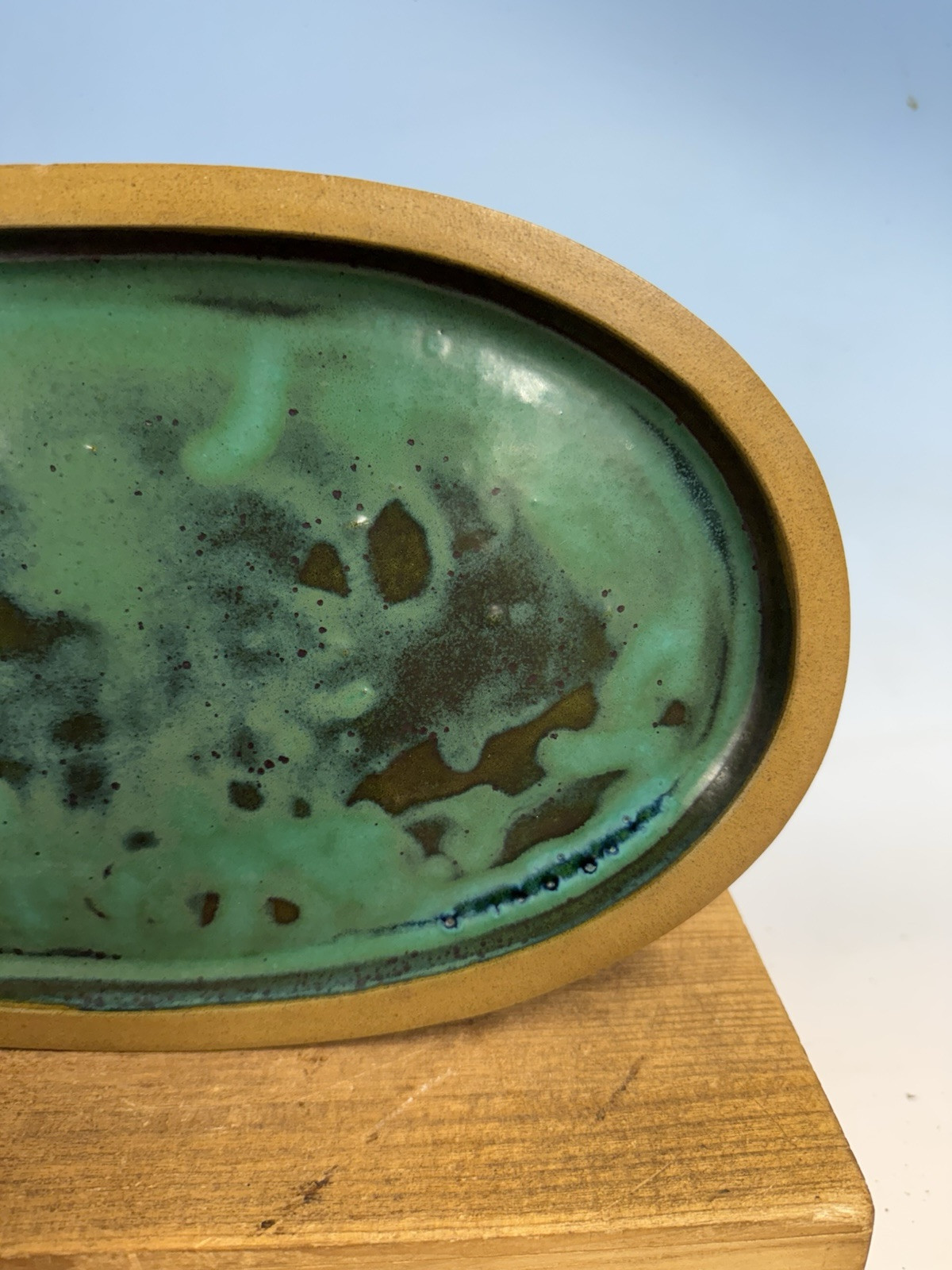 Green Blue Suiban For Suiseki Bonsai Tree Pot 14 1/4” By Maruhei Rare One!