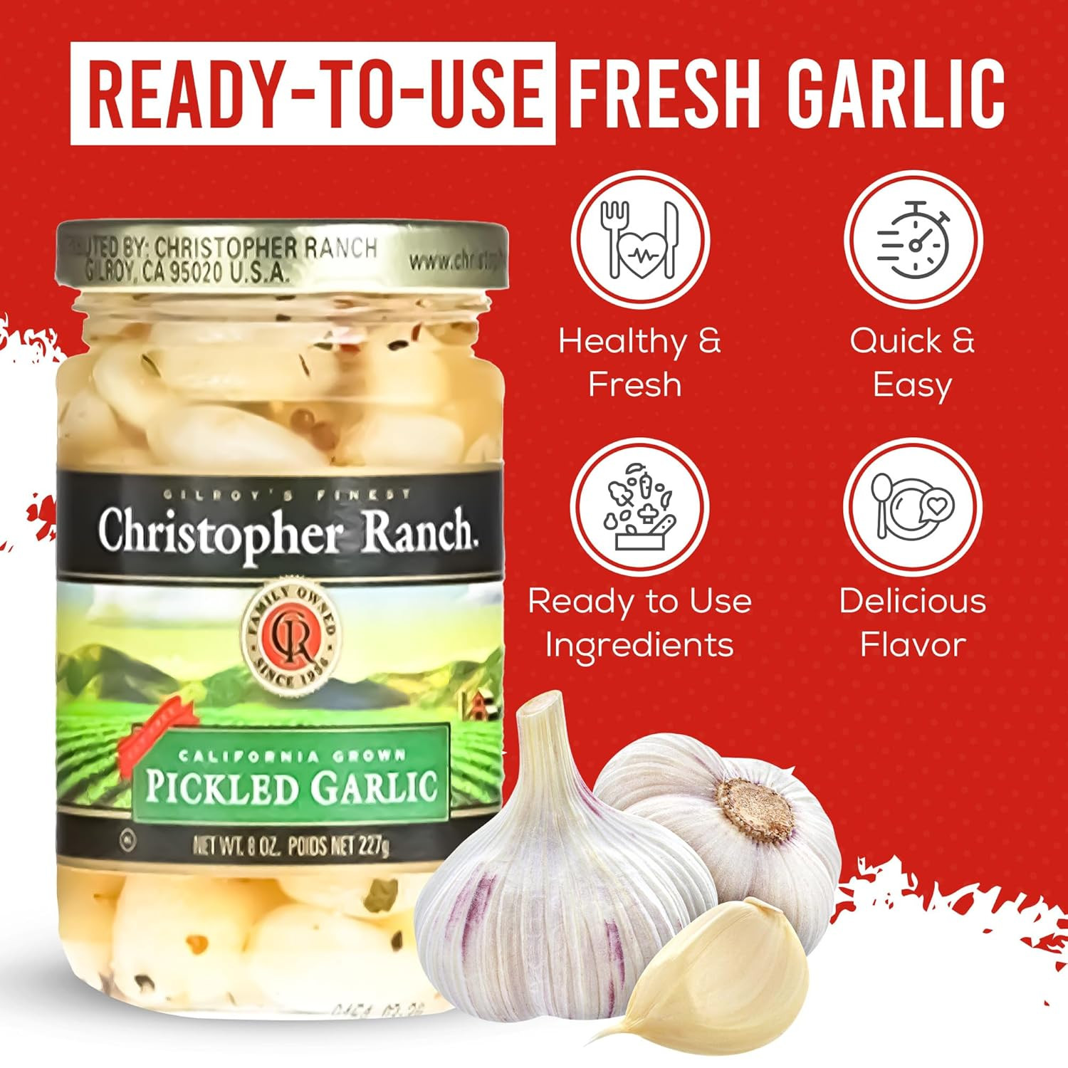 Christopher Ranch Pickled Garlic Cloves in a Jar | 100% California-Grown Fresh G