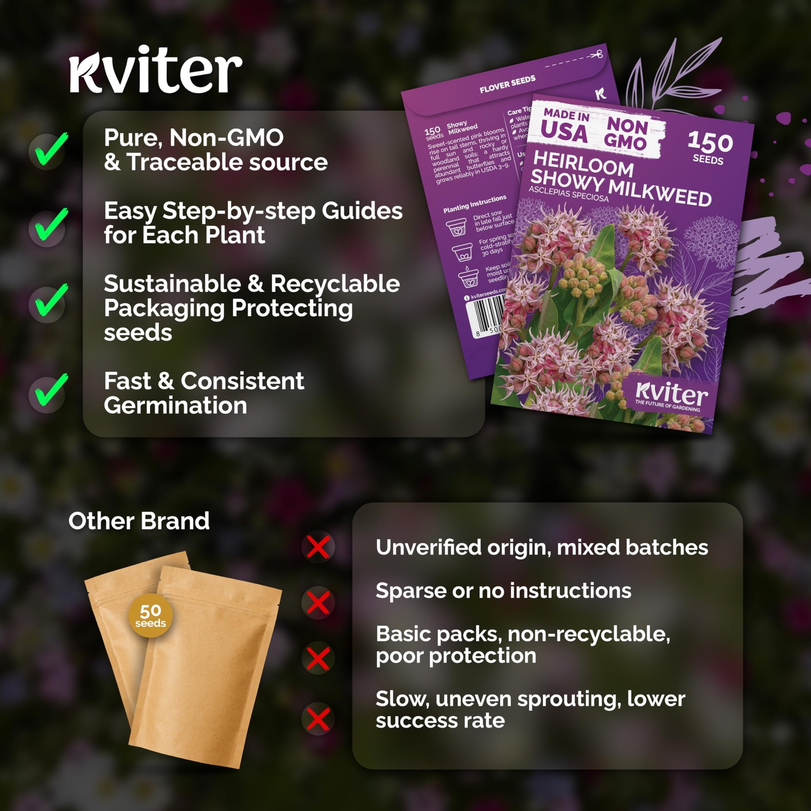 KVITER 150 Showy Milkweed Seeds (Asclepias Speciosa)