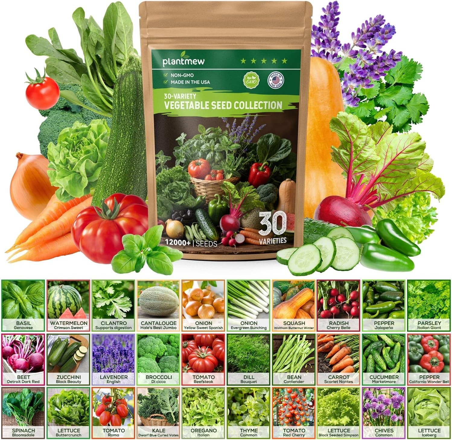 Heirloom Vegetable Seed Collection – 30 Non-GMO Seeds for Home Garden