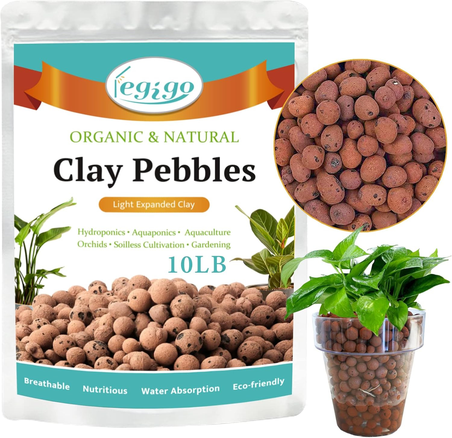 10 LB Organic Leca Clay Pebbles for Plants, 4Mm-16Mm 100% Natural Leca Balls for