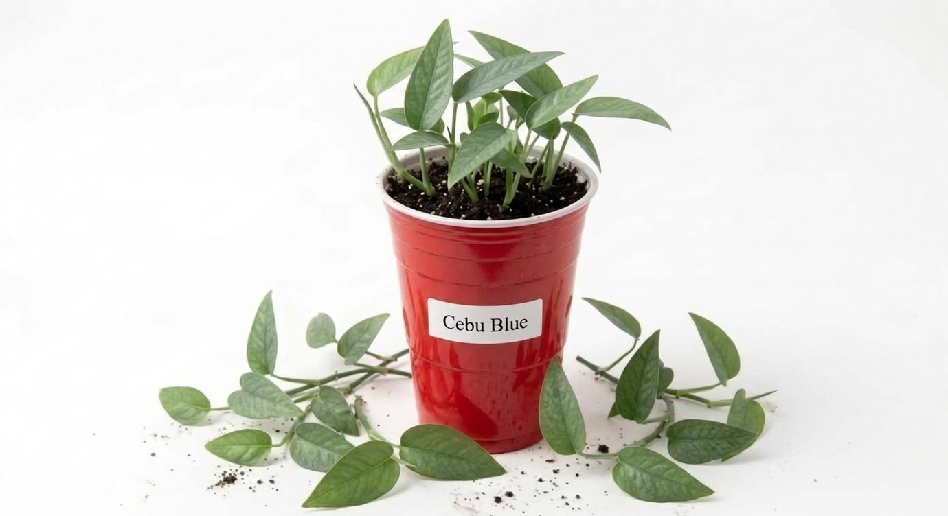 FULL PLANT IN A CUP – 5 LIVE TRAILING Cebu Blue Pothos Rooted Houseplant