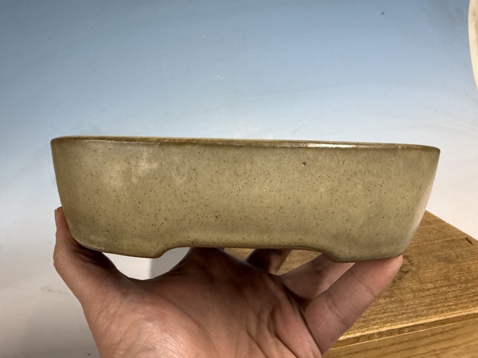 Cream Glazed Shohin Size Tokoname Bonsai Tree Pot By Yamafusa 7 3/4” Patina!!!