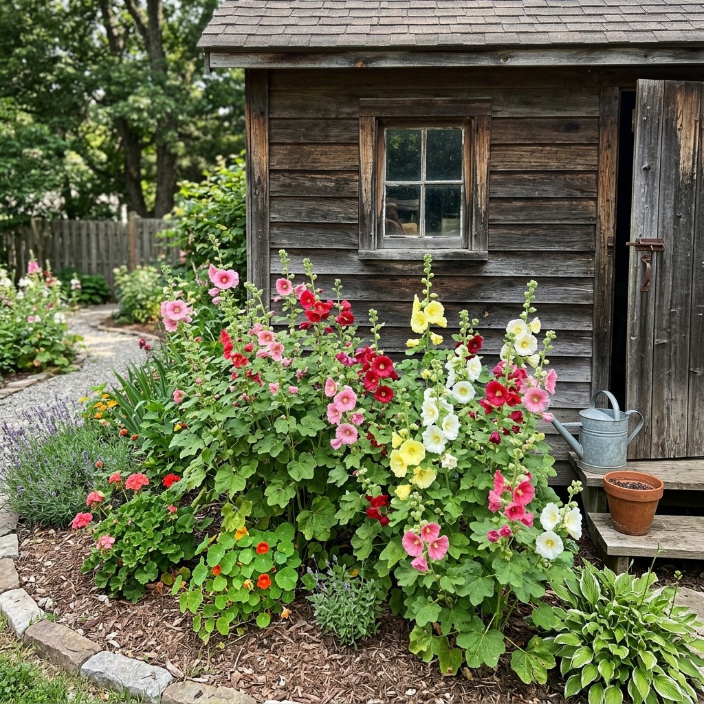 100 Dwarf Mixed Hollyhock Seeds for Planting – Long Lasting Patio Blooms