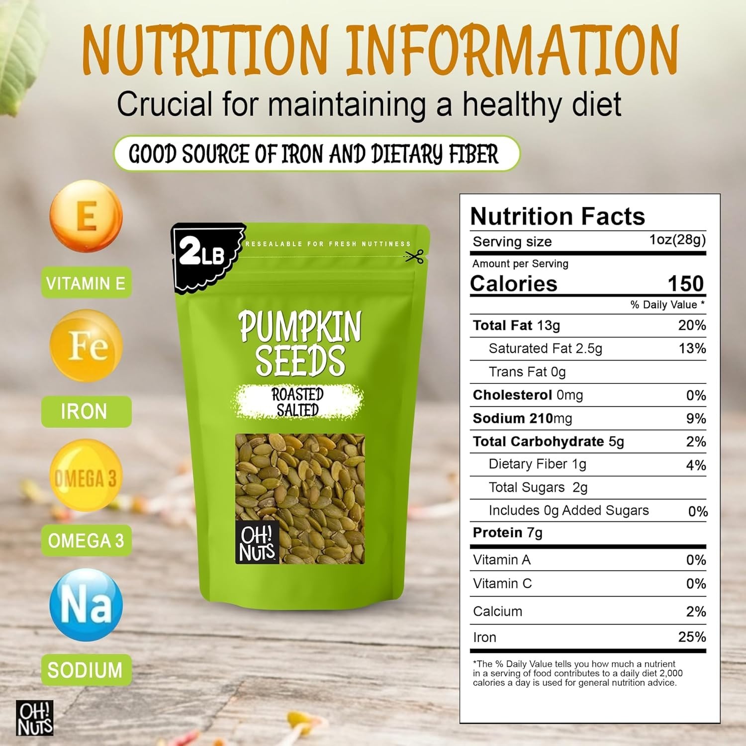 Kosher Certified Roasted Pumpkin Seeds – 2 lb Pack