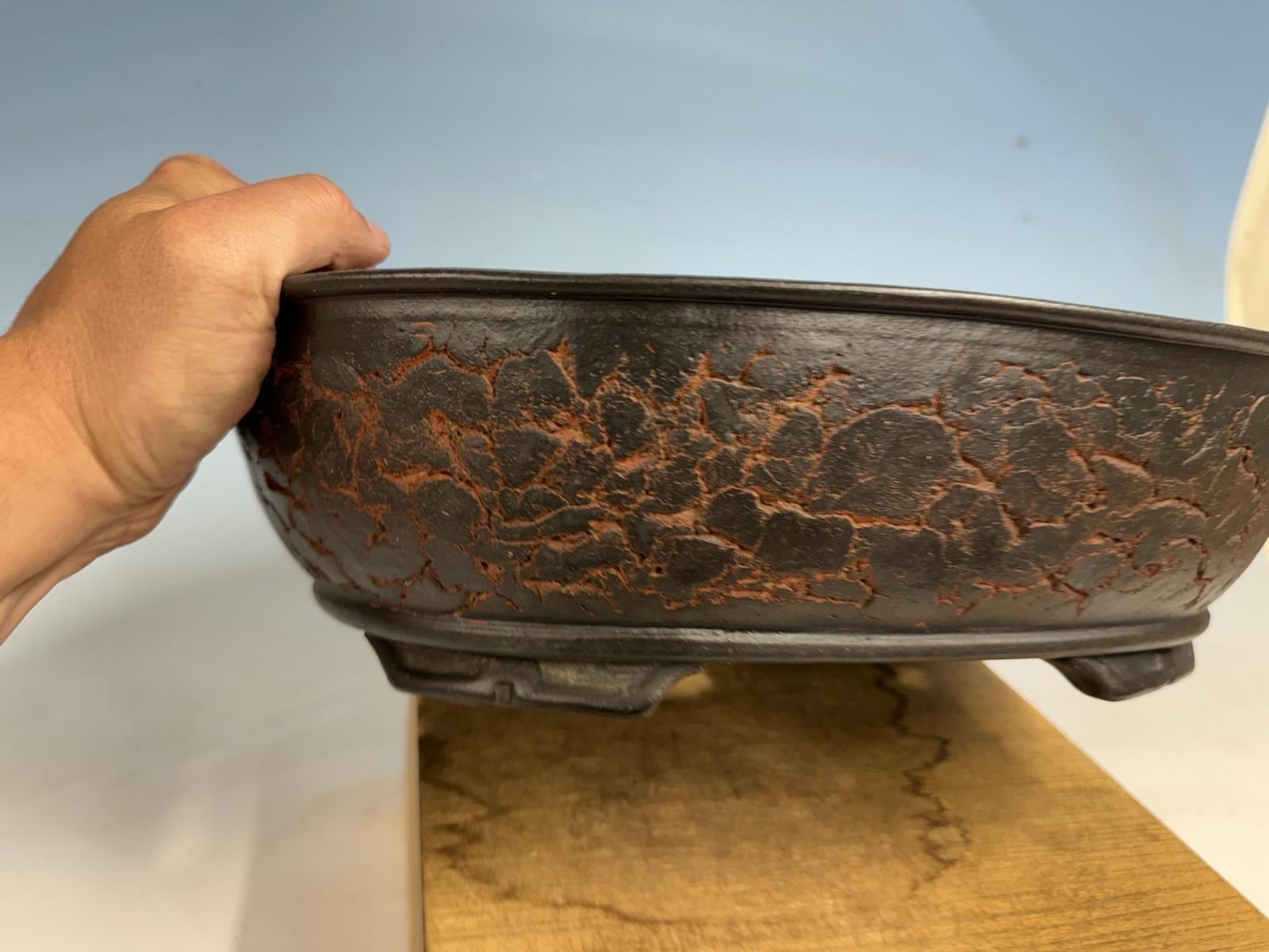 Unique Unglazed Tokoname Bonsai Tree Pot By Sanko 15 3/4” Great Piece