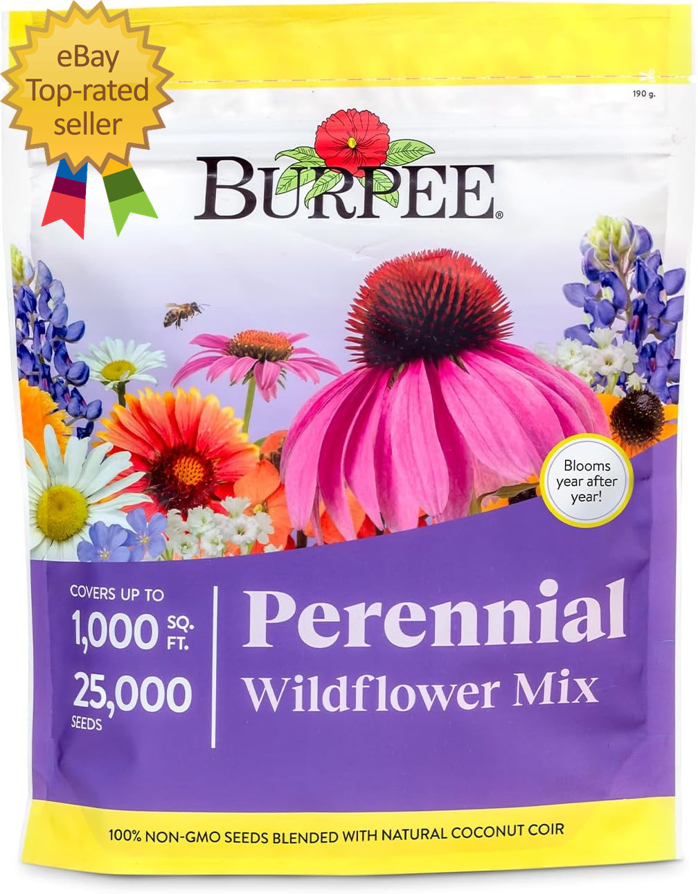 Wildflower 25,000 Bulk, 1 Bag | 18 Varieties of Non-Gmo Flower Seeds Pollinator
