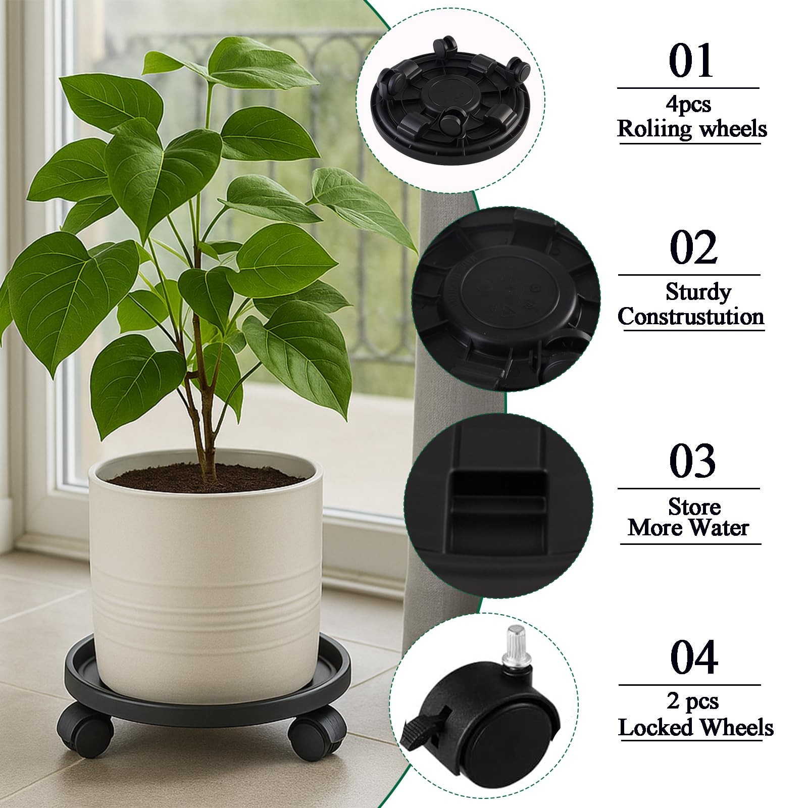 Tulpeed Rolling Plant Stand with Wheels 5 Pack 14 Inch Plant Caddy with Wheels H