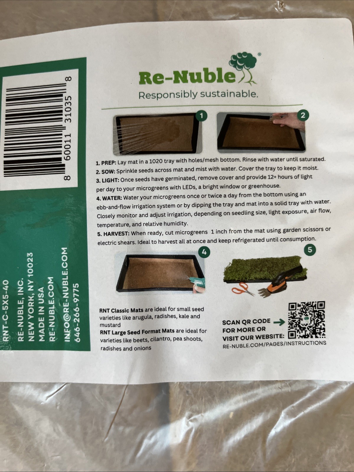 Classic Seed Format Mats for Spinach, Baby Greens, Microgreens 5”x5” Pack Of 40