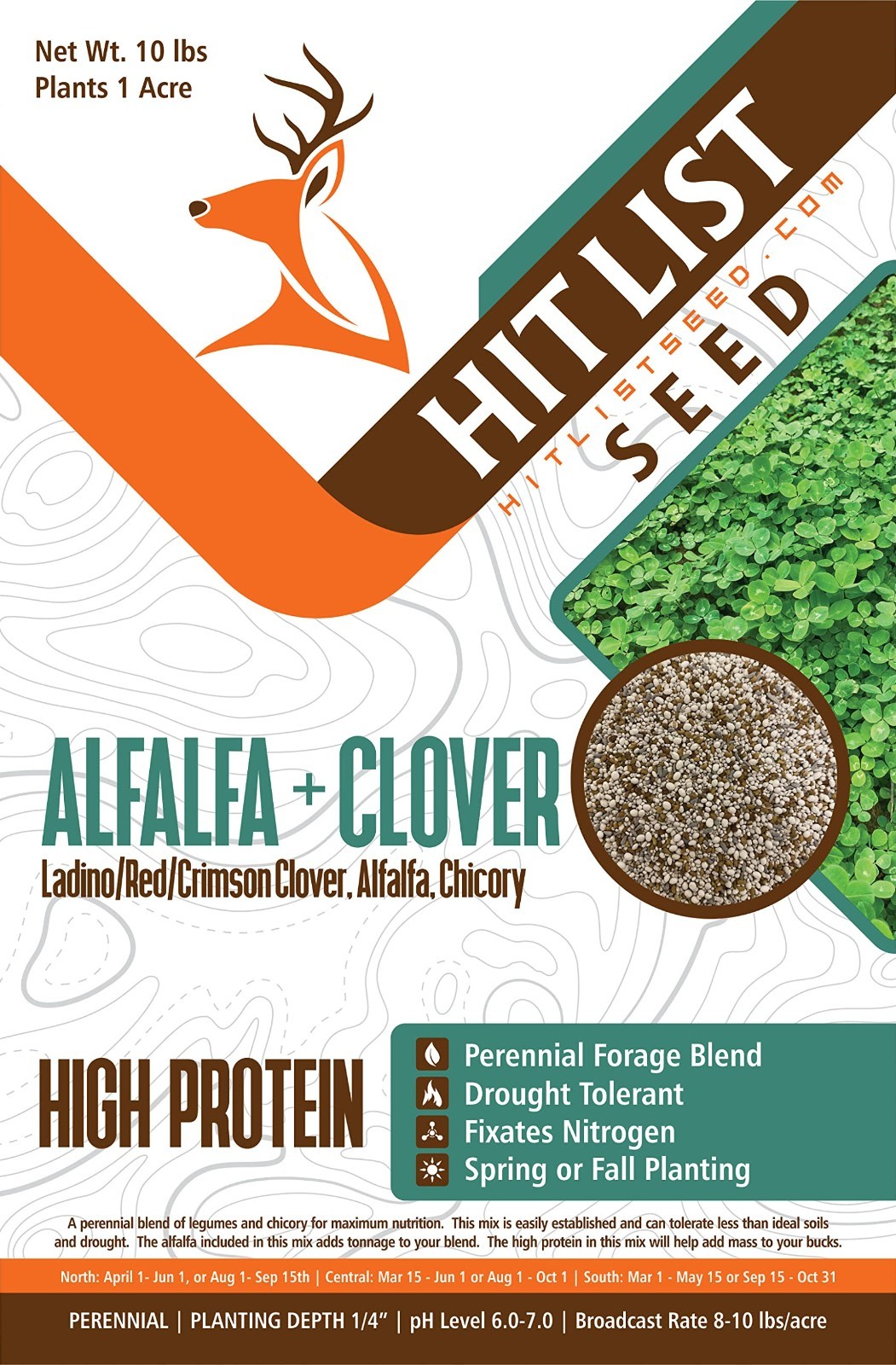 Premium Alfalfa & Clover Food Plot Seeds for Deer – Perennial Mix, 10 lbs – Spri