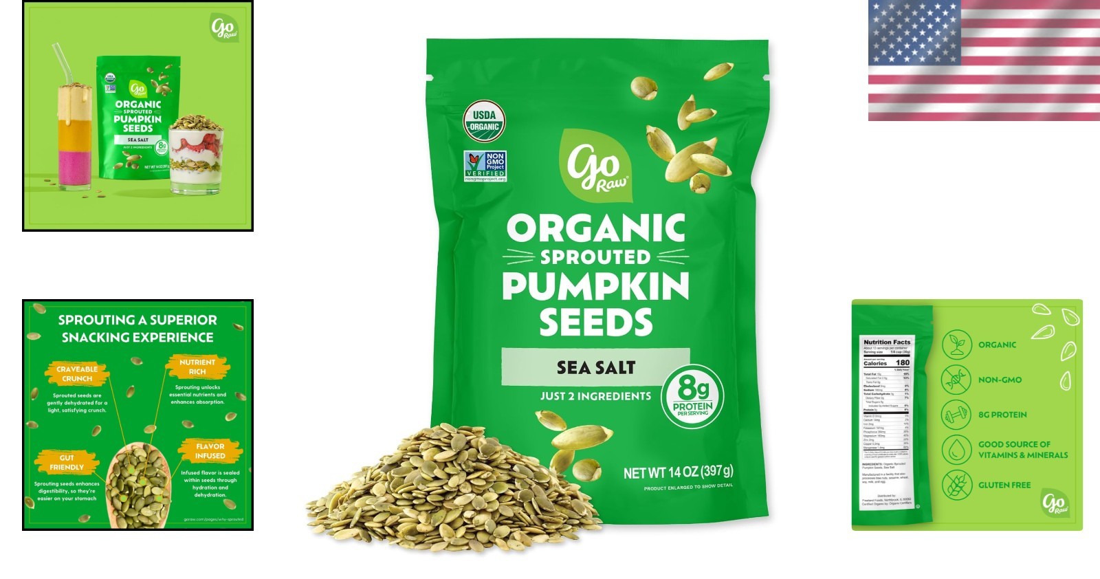 14 Oz Bag of Organic Gluten-Free Sprouted Pumpkin Seeds – Healthy Superfood