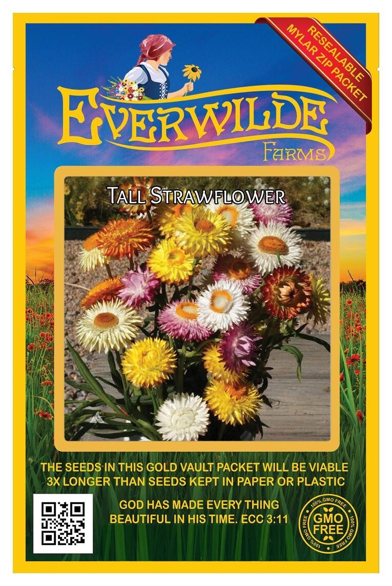 100 Strawflower Wildflower Seeds – Everwilde Farms Mylar Seed Packet