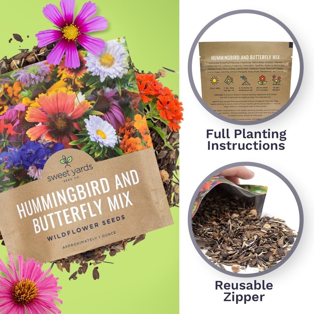 Wildflower Seeds Butterfly and Humming Bird Mix – Large 1 Ounce Packet 7,500+…