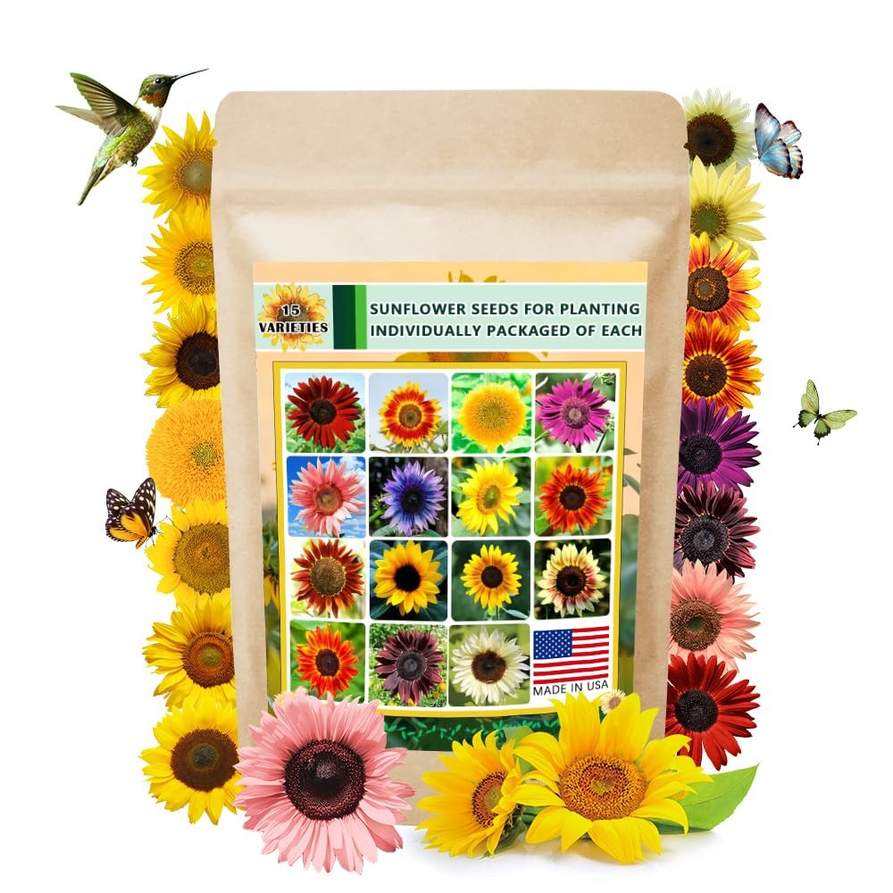 1000+ Sunflower Seeds for Planting Heirloom NonGMO, Bulk Package of 15 Variet…