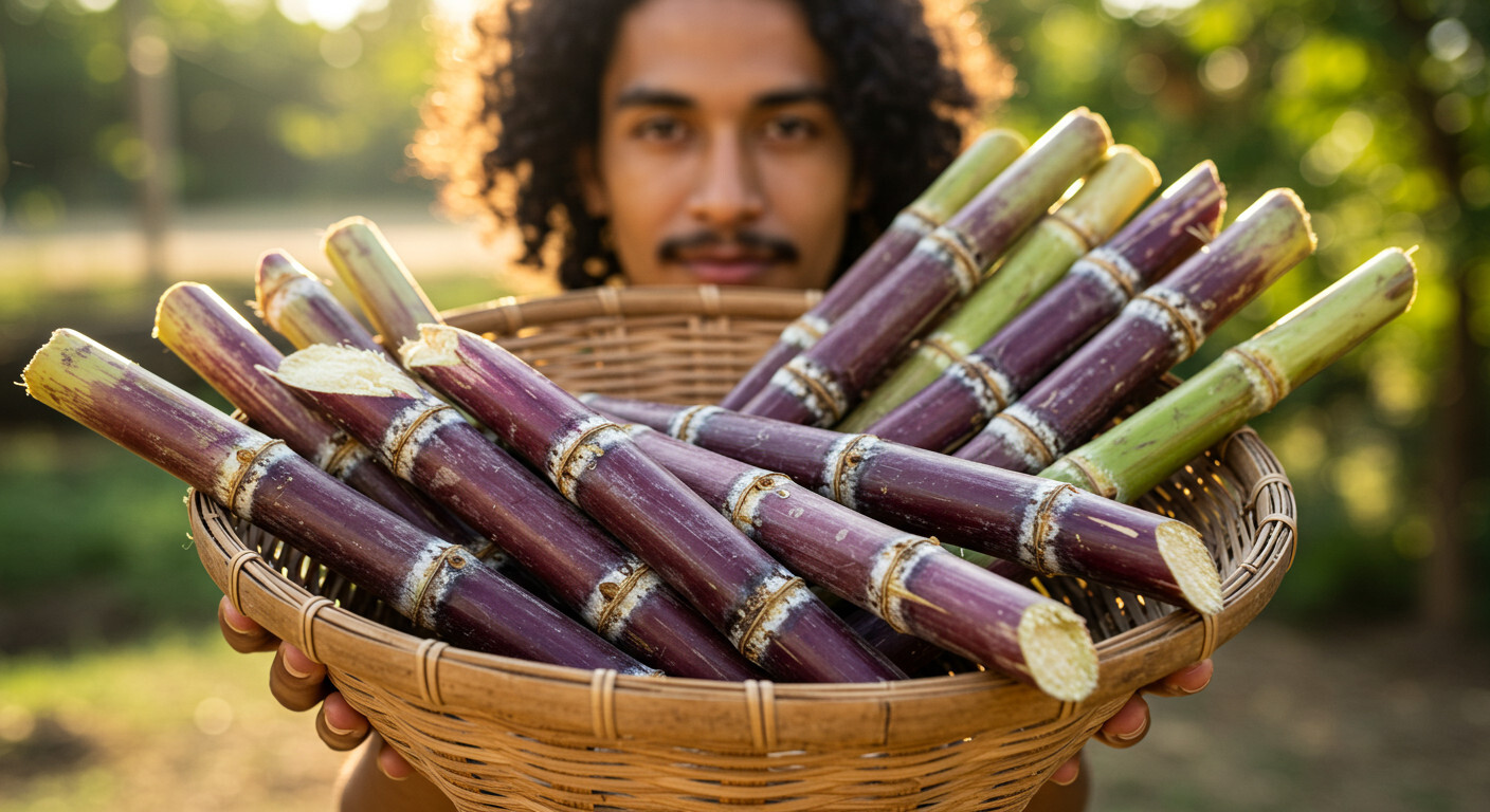 4 PCS FRESH CUT SUGAR CANE STICKS GREEN OR PURPLE 2 nodes EACH (ROOTED/UNROOTED)
