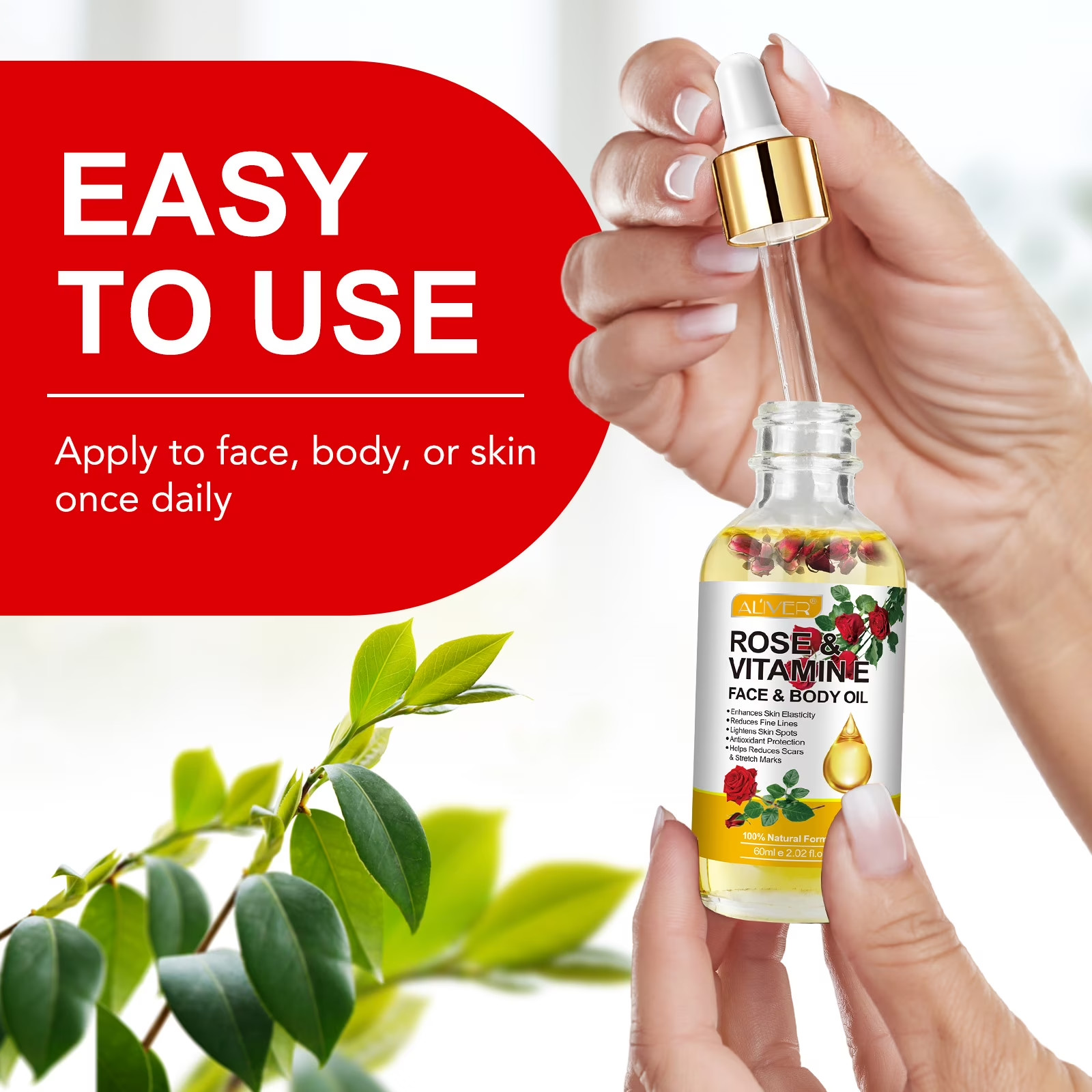 Rose & Vitamin E Hydrating Oil-Vitamin E Oil for Face & Body-Natural Formula,Int