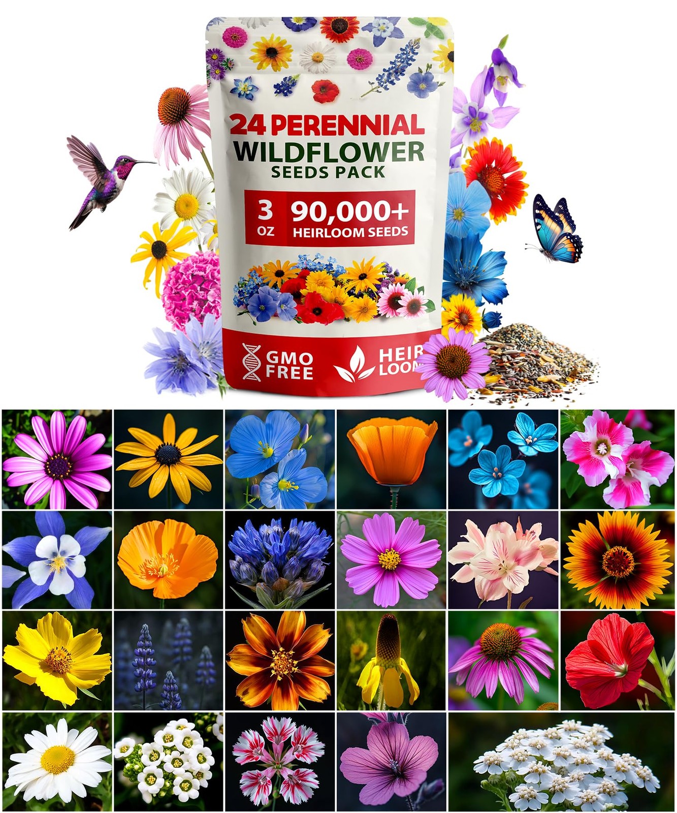 HOME GROWN 90,000+ Wildflower Seeds Mix 3oz 24 Varieties 1-Pack, Multi