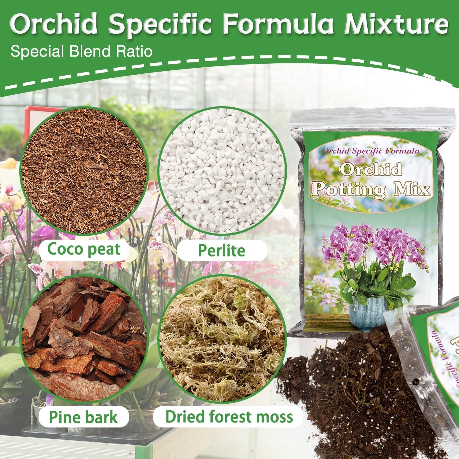 Orchid Potting Mix – Moss, Pine Bark, Coco Peat, and Perlite 1QT