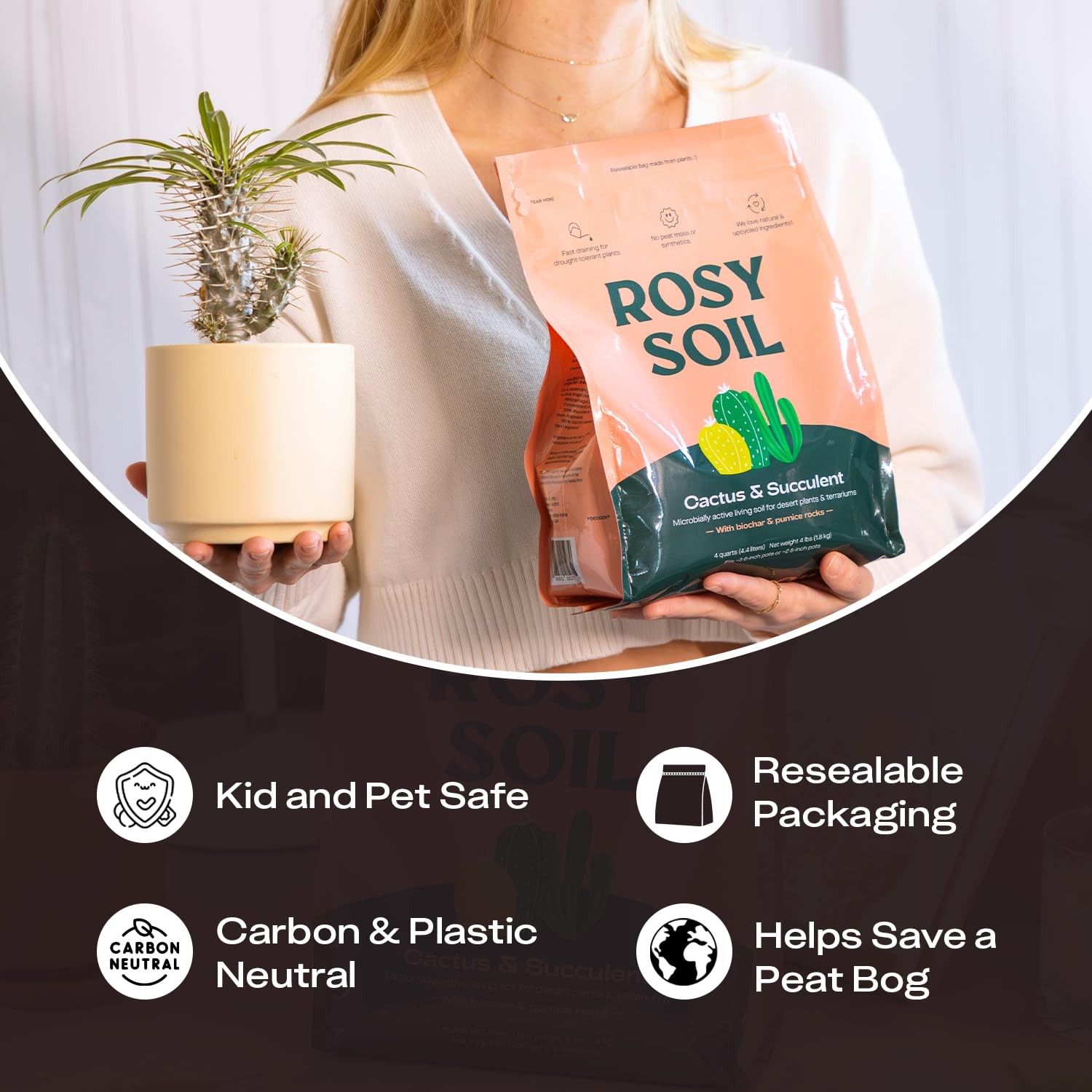 Rosy Soil Cactus & Succulent Potting Mix, 4 Quarts | Organic Succulent Potting S