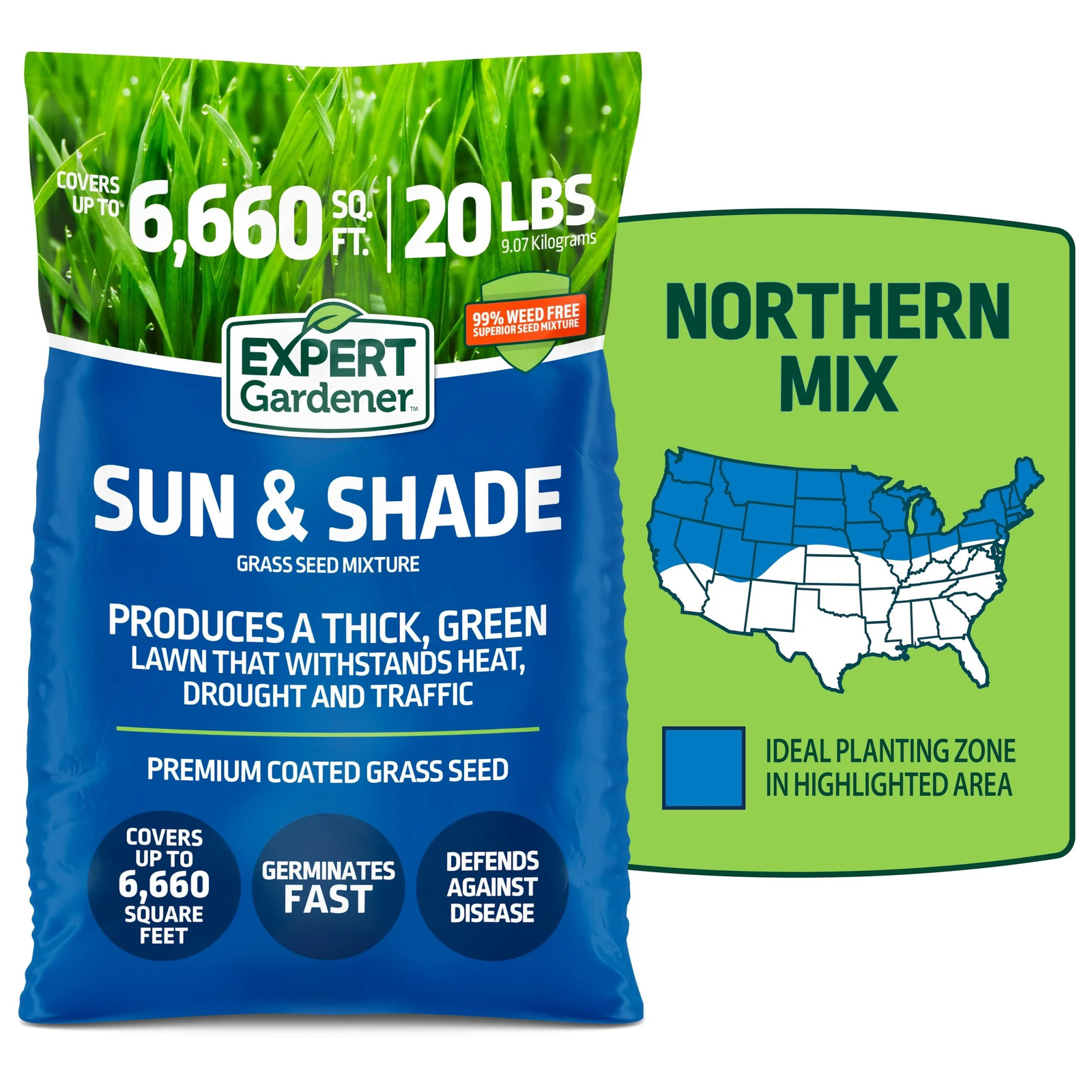 GRASS SEED Sun & Shade Northern Mix Sun to Partial Shade 20 Lb