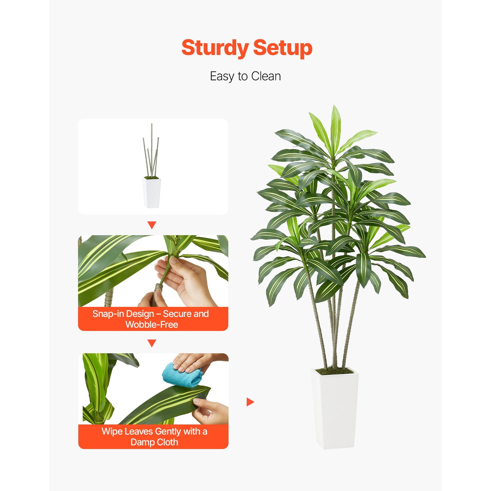 6ft Artificial Dracaena Tree, Faux Palm in White Planter, Indoor Outdoor Floor