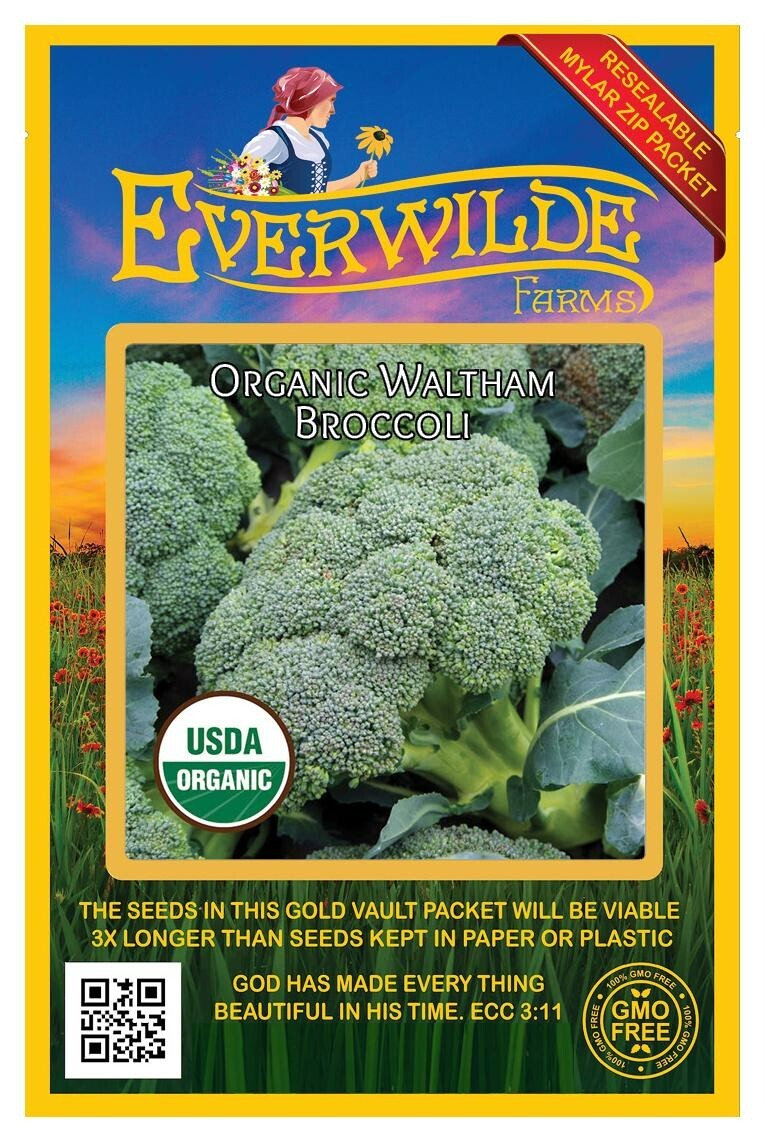 250 Organic Waltham Broccoli Seeds – Everwilde Farms Mylar Seed Packet