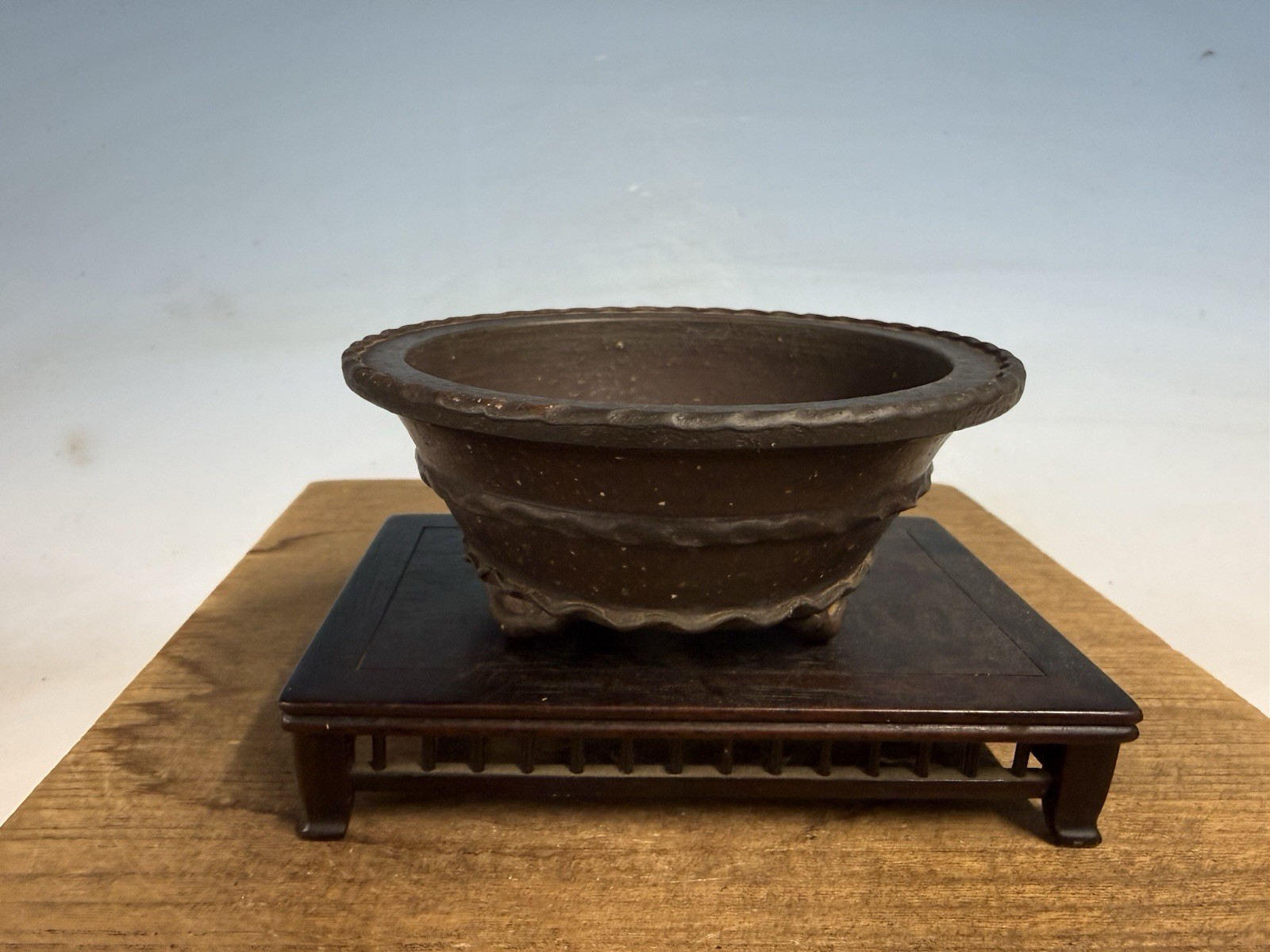 Japanese Unknown Maker Shohin Bonsai Tree Pot 5 1/16 By 2 1/4” Unglazed Oval