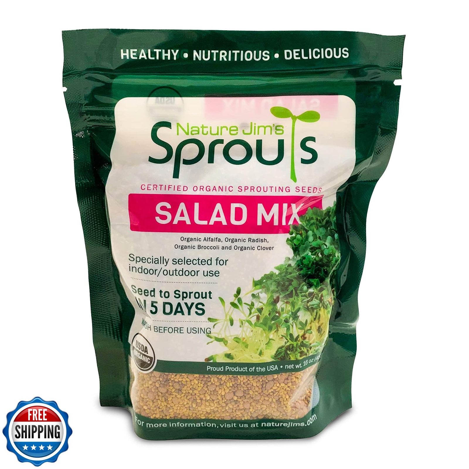 Nature Jims Sprouts Salad Sprout Mix – Organic Salad Mix for Growing – Non-GM