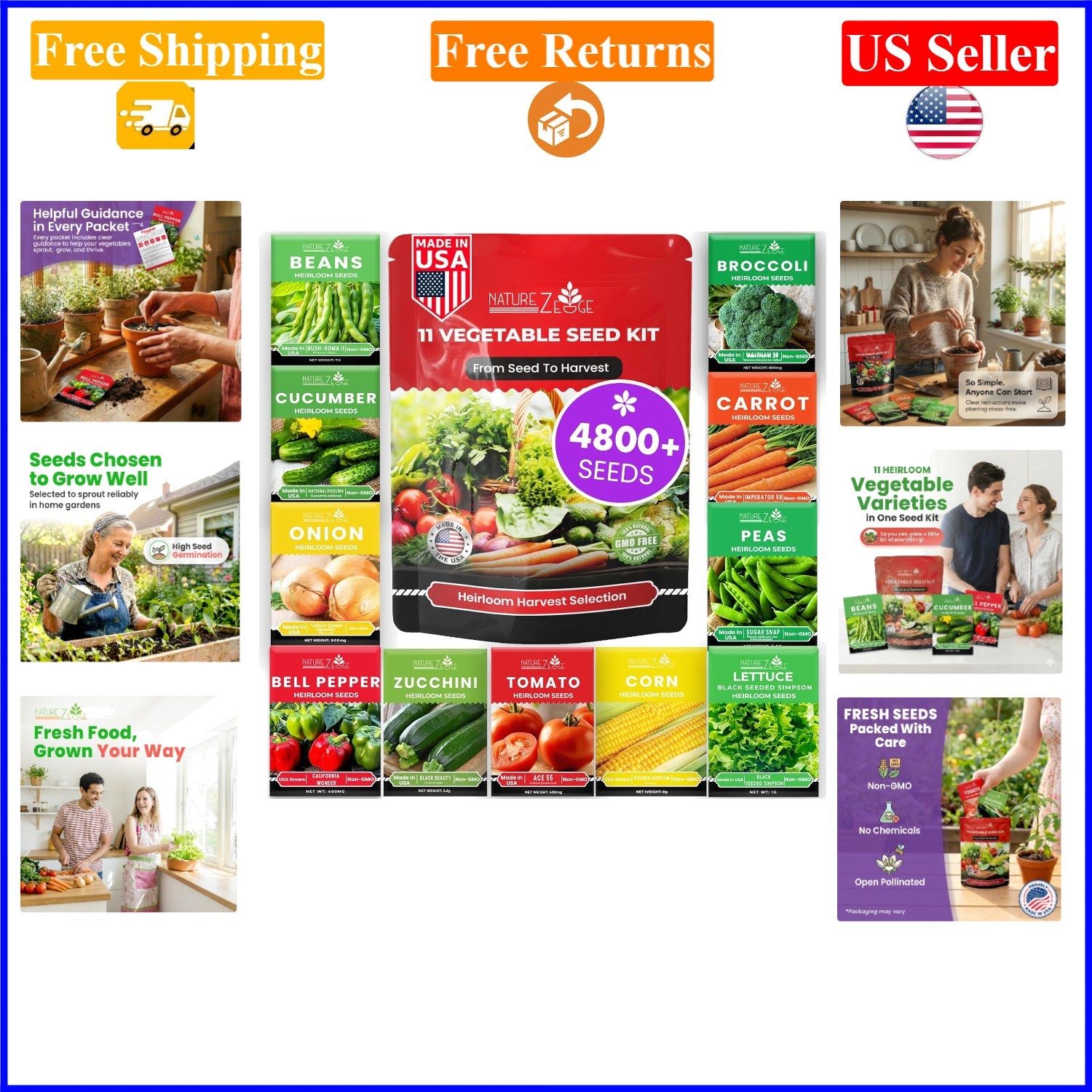 11 Heirloom Vegetable & Fruit Seeds Pack for Garden, Non-GMO, High Germination