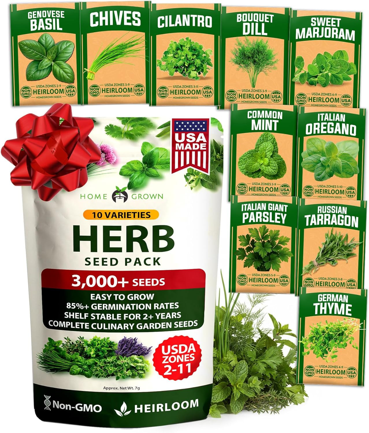 10 Herb Seeds for Planting 3,000+ Non-Gmo Heirloom Seeds | Extra Large Variety P