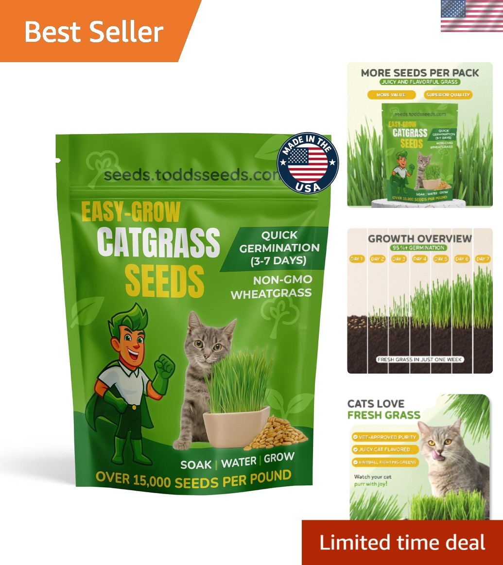 1lb Cat Grass: Non-GMO, Chemical-Free & Easy to Grow Indoors/Outdoors
