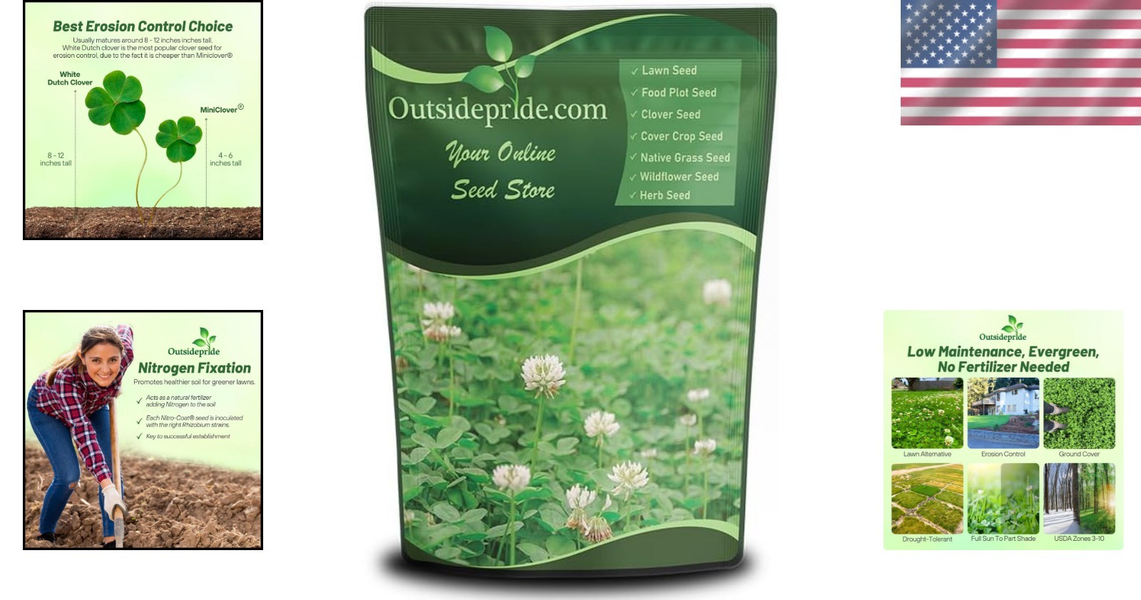 2 lbs Nitrocoated White Dutch Clover Seeds – Attracts Pollinators & Erosion C…