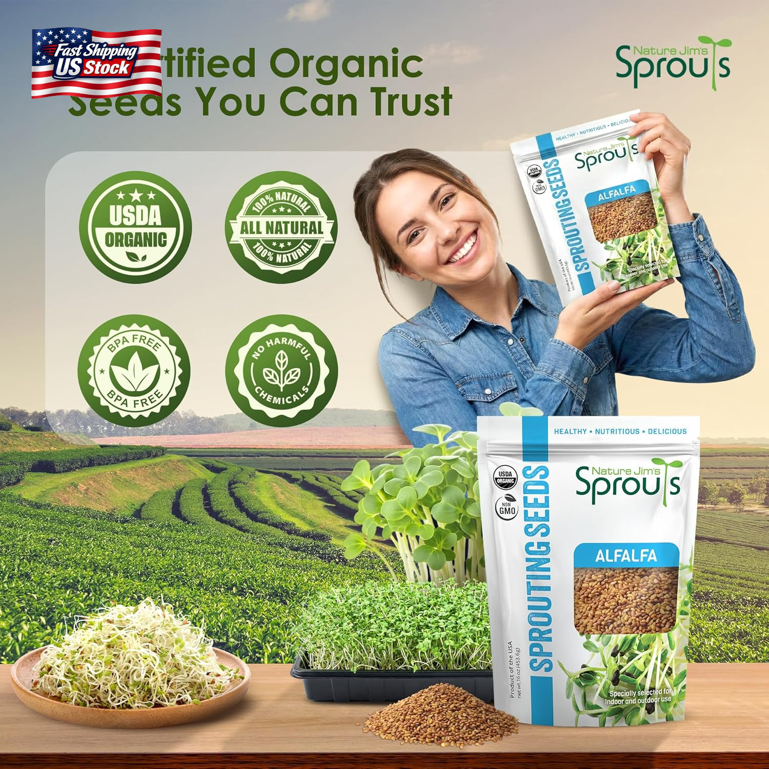 Nature Jims Sprouts Alfalfa Seeds – Non-Gmo Organic Sprout for Growing & Plantin