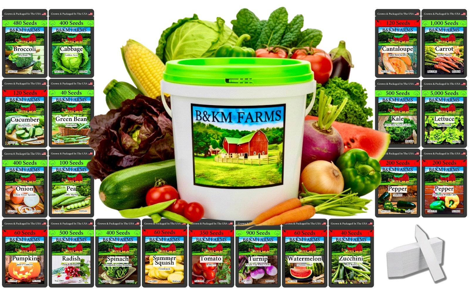 Survival Seed Vault 10,000+ Heirloom Non-GMO Seeds | 20 Varieties | USA Packed