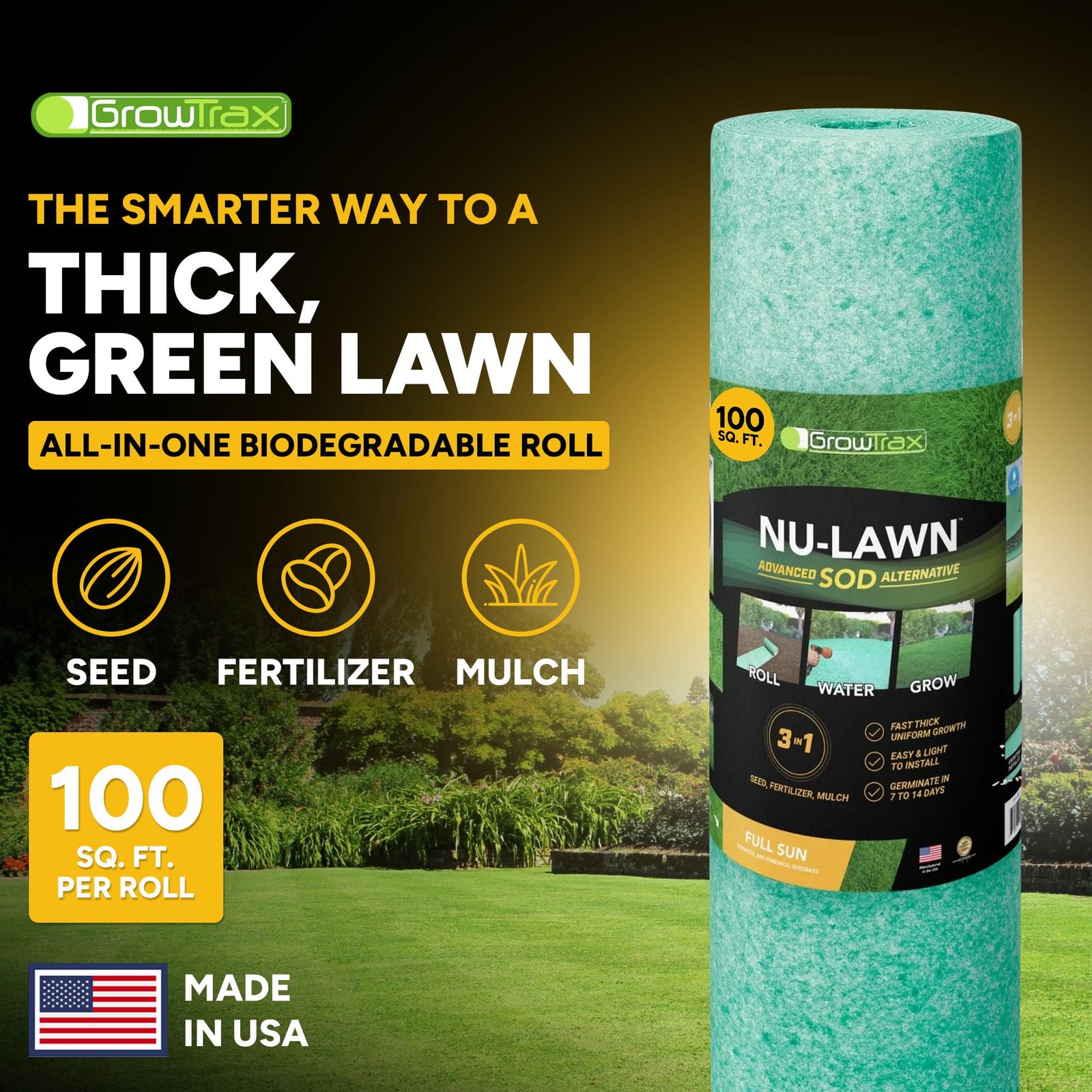 Growtrax Biodegradable Grass Seed – 100 SQFT Bermuda Rye – Grass Seed and Fer…