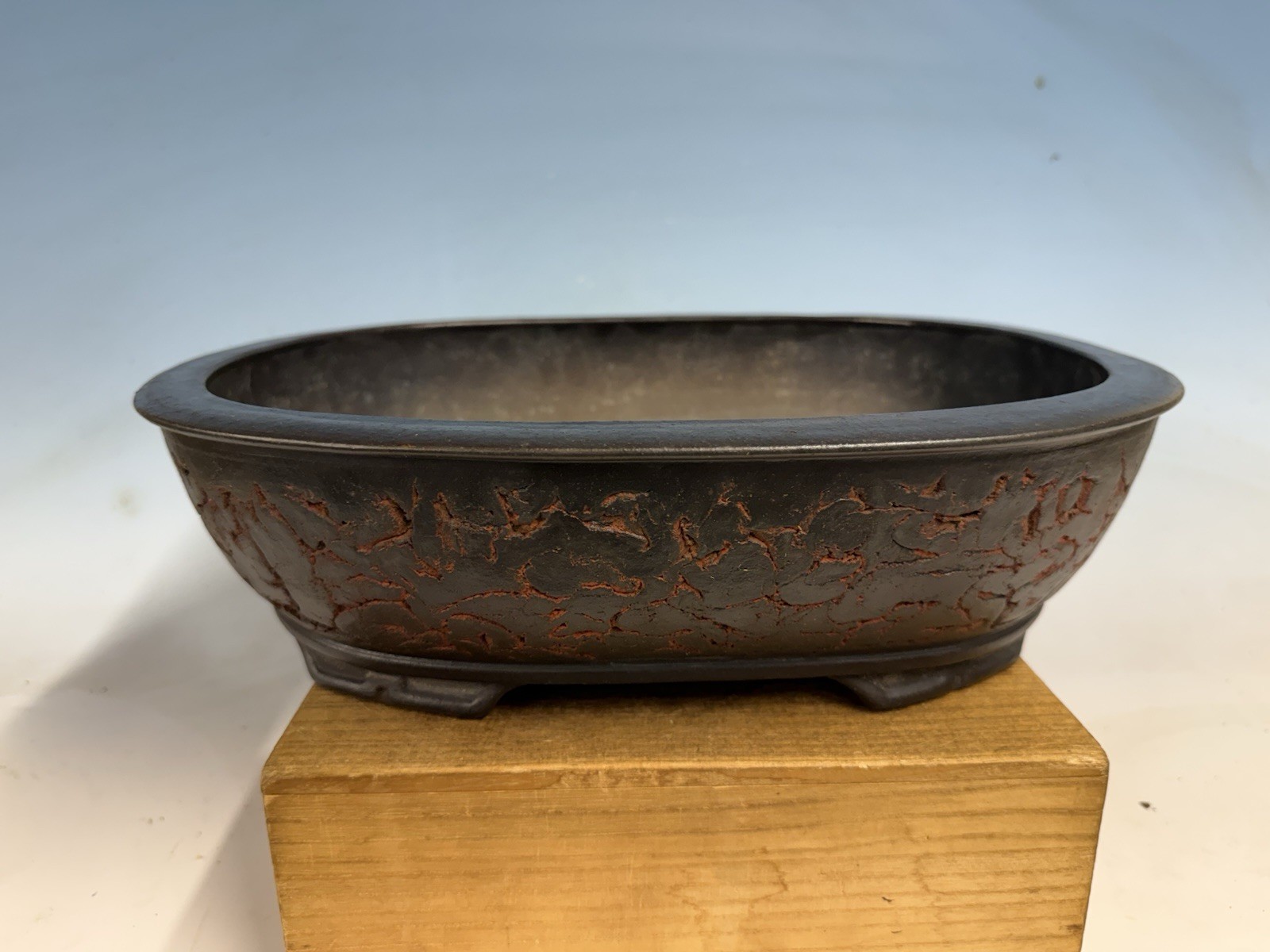 Unique Unglazed Tokoname Bonsai Tree Pot By Sanko 15 3/4” Great Piece