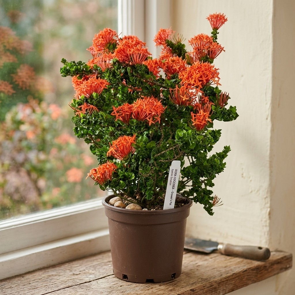 Siam Ribbon Ixora Live Plant 2.5″ Pot Coral Red Flower Ruffled Leaf Compact Hybr