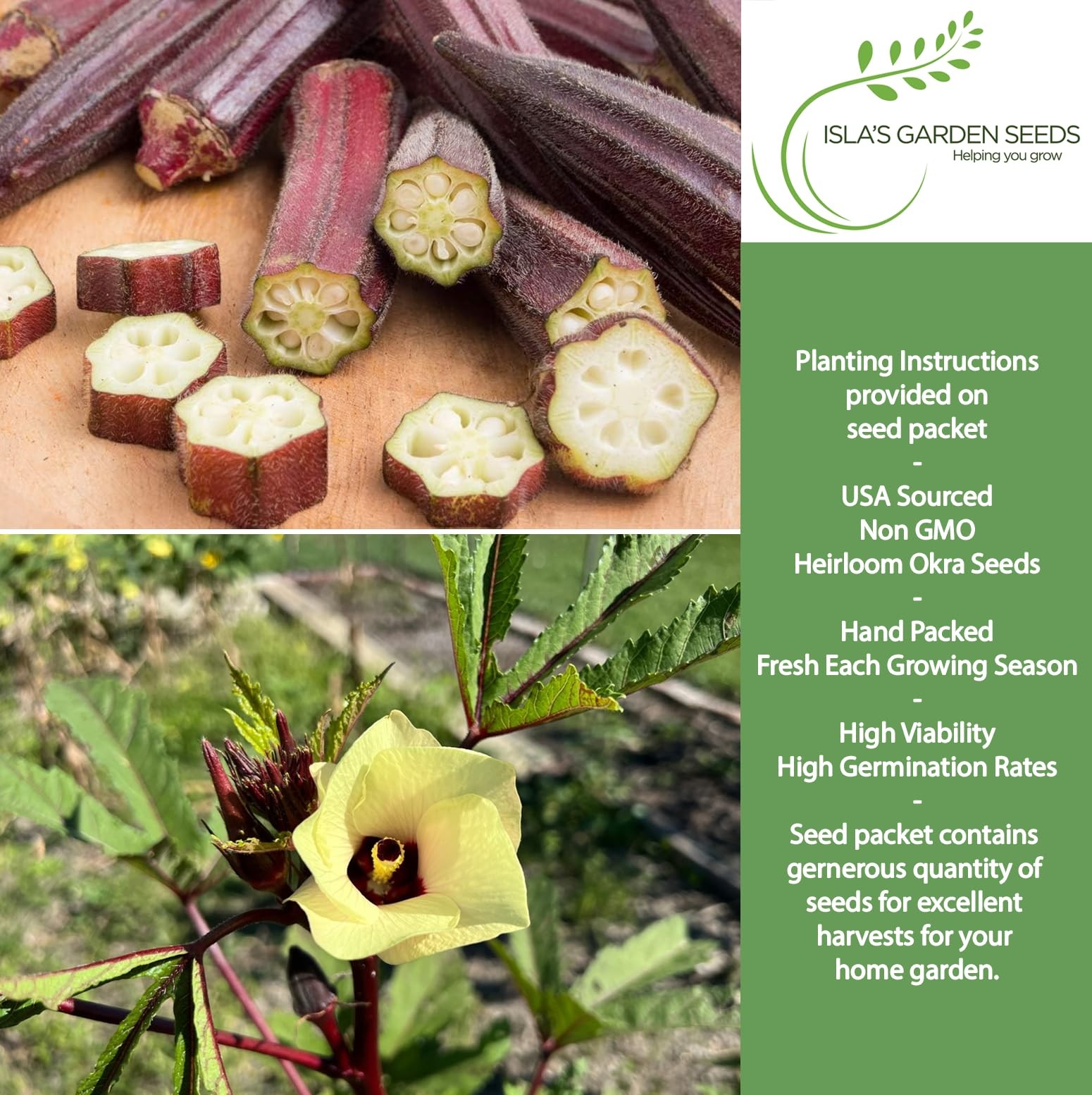 Red Burgundy Okra Seeds for Planting – 100+ Non-GMO & Heirloom