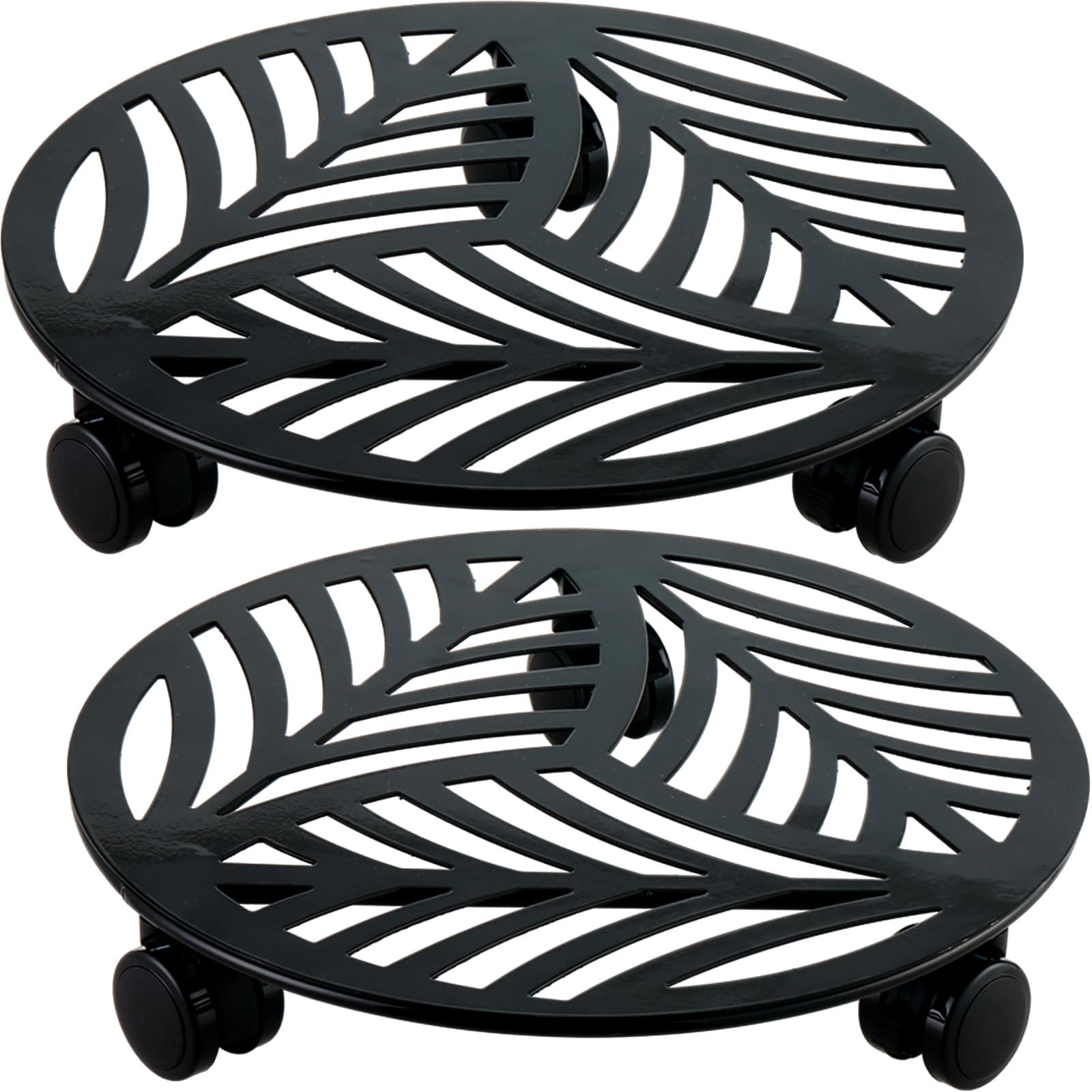 2x 12″ Heavy Duty Wrought Iron Plant Caddy w/ PU Wheels – Indoor/Outdoor