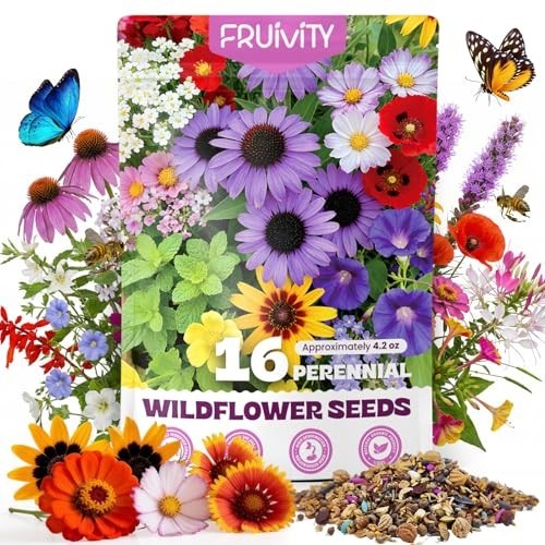 200,000+ Wildflower Seeds Bulk 4oz – 16 Varieties Perennial & Annual Mix, Attrac