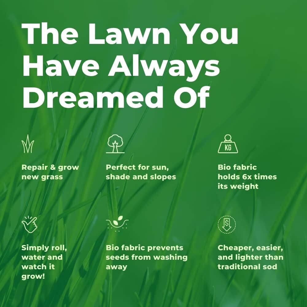 Roll Year-Round Green Grass Seed Mixture Mat Roll For Lawn 50 FT Quick PROVEN