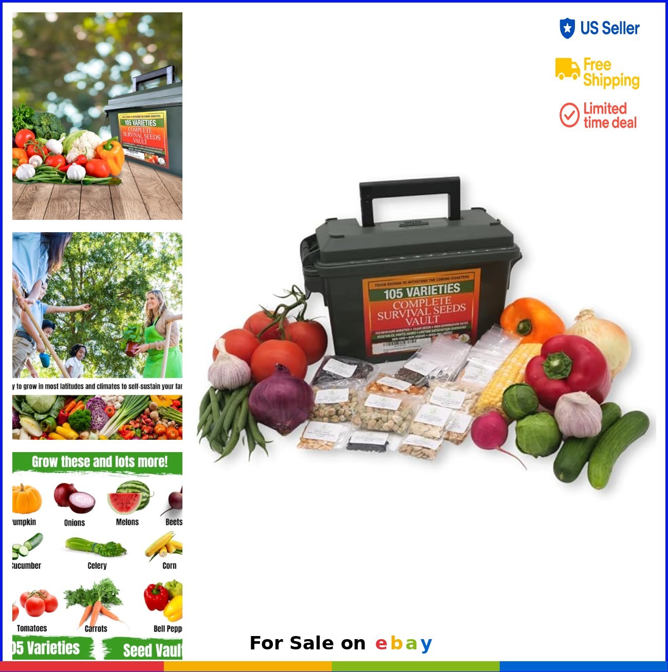 Survival Garden Seeds Vault 105 Varieties Non GMO Heirloom Ammo Box Storage