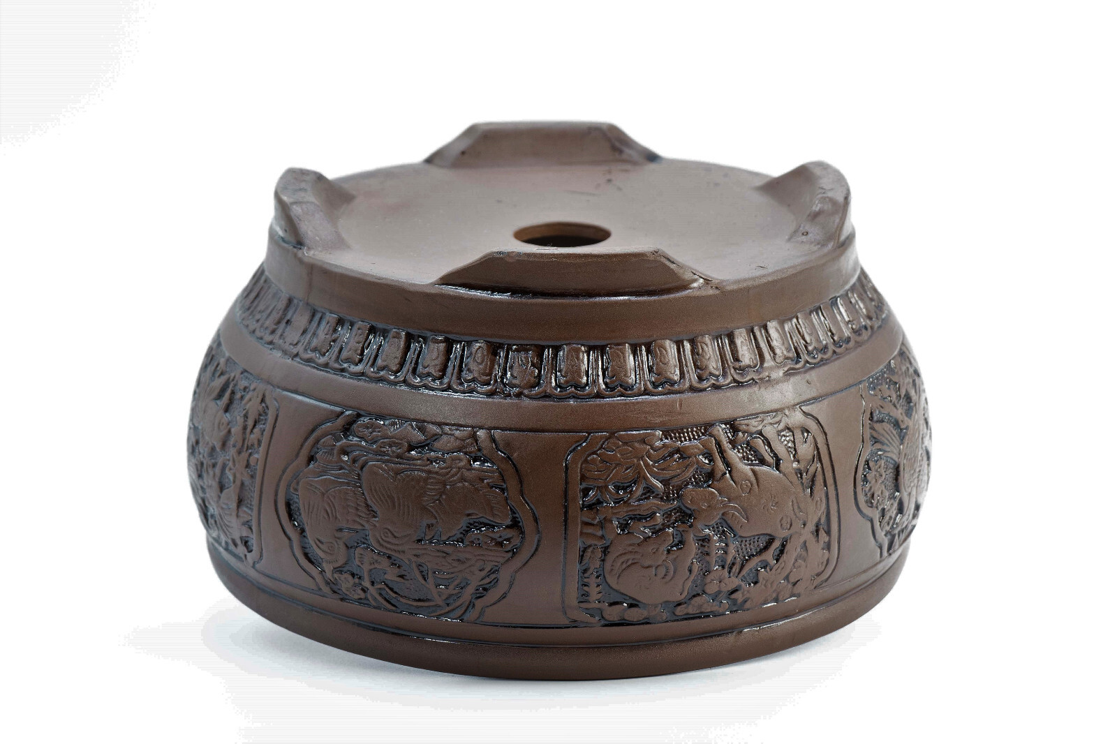 Chinese engraved circle pot outside 13.4″ D x 7″ H