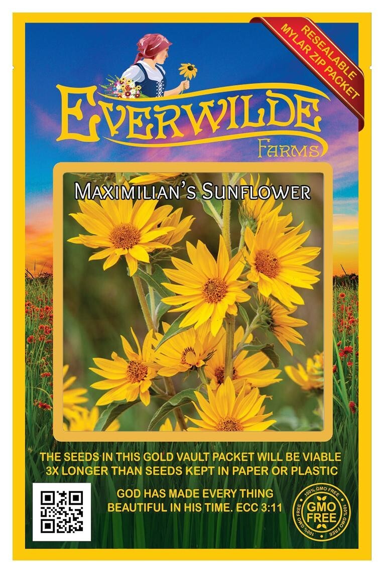 800 Maximilian’s Sunflower Wildflower Seeds – Everwilde Farms Mylar Seed Packet