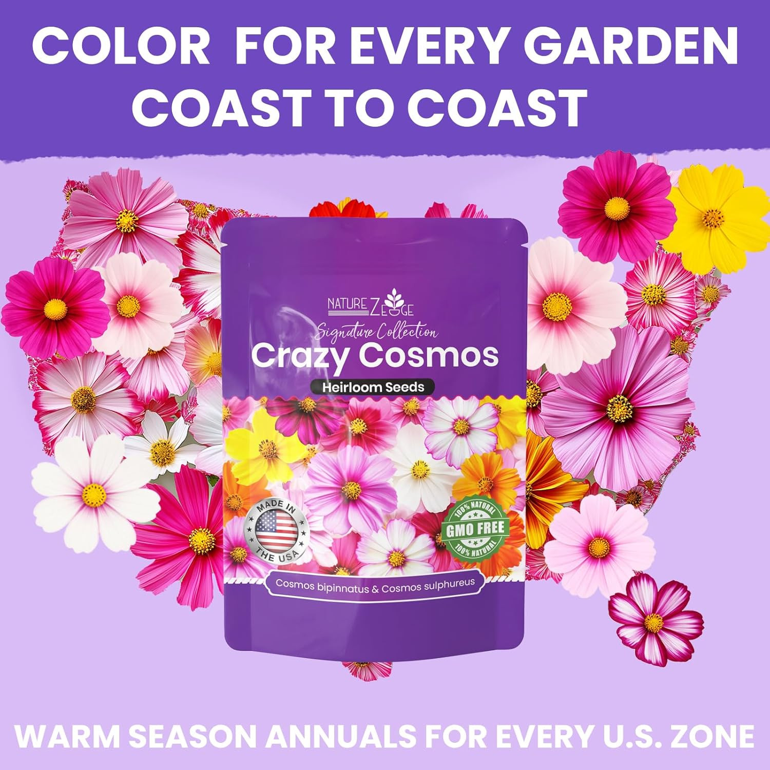 , Crazy Cosmos Seeds for 2026, 2250 Cosmos Seed, 15G, Made in USA, Annual Cut Fl